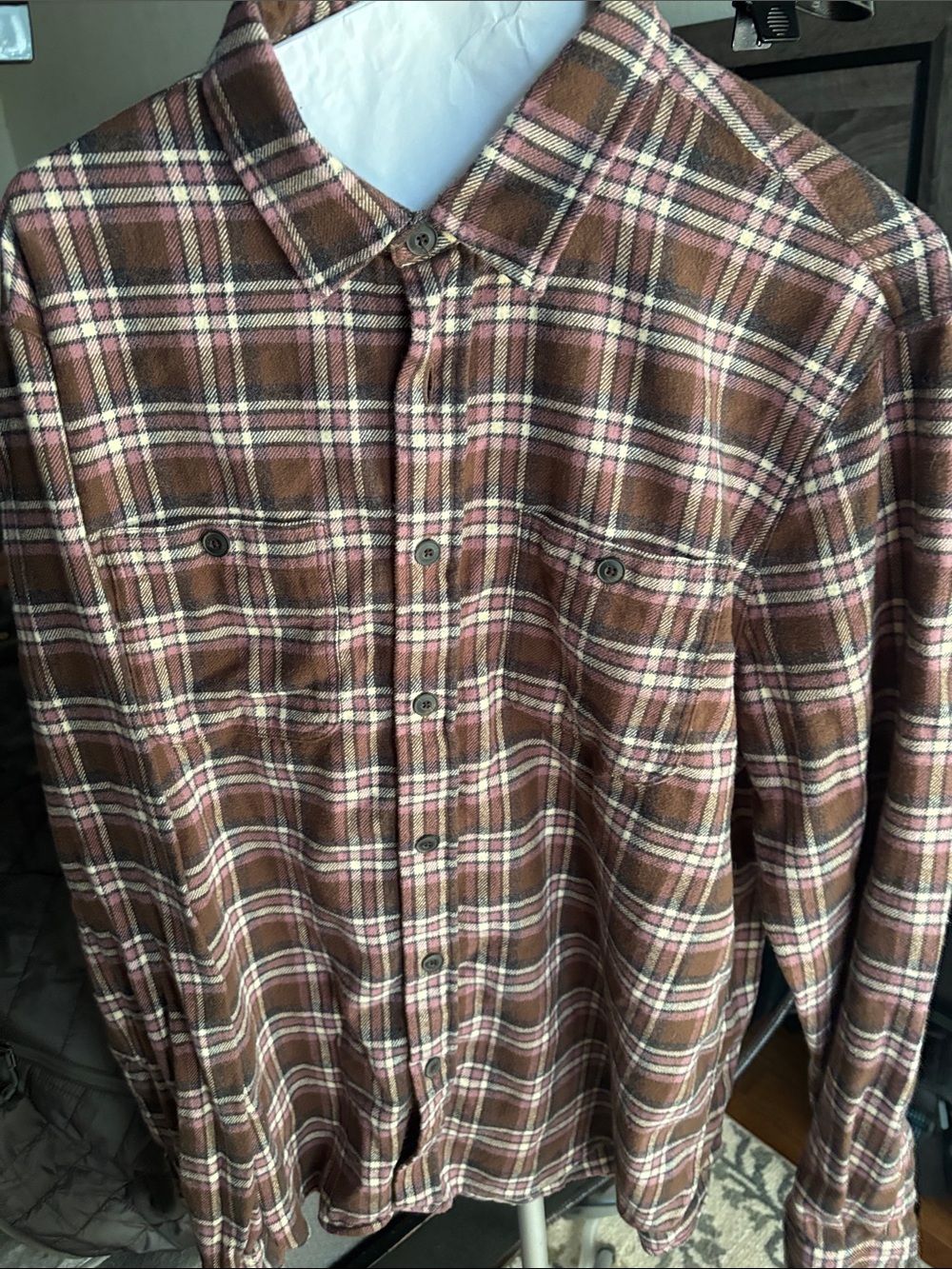 Faherty Brown Plaid Button-Down Shirt with Pink & Cream Stripes